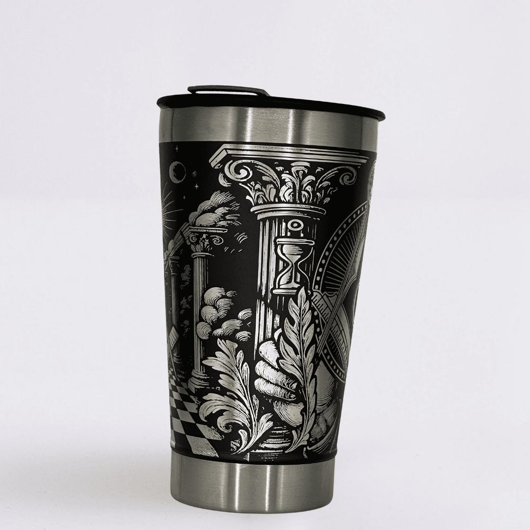 Maçom – Copo Térmico Preto Personalizado 360° a Laser + Brinde
