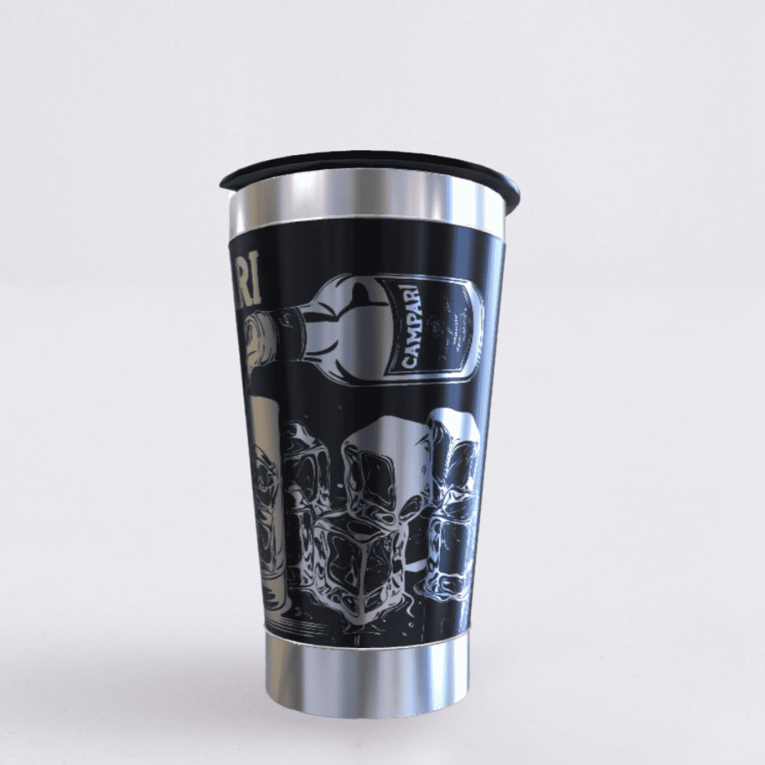Campari  – Copo Térmico Preto Personalizado 360° a Laser + Brinde