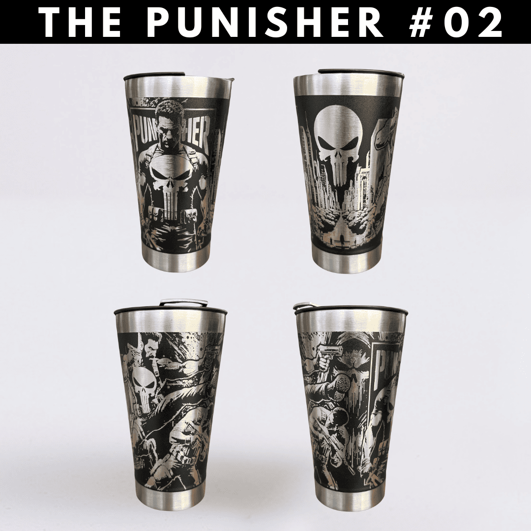 The Punisher  | Copo Térmico Preto Personalizado 360° a Laser + Brinde