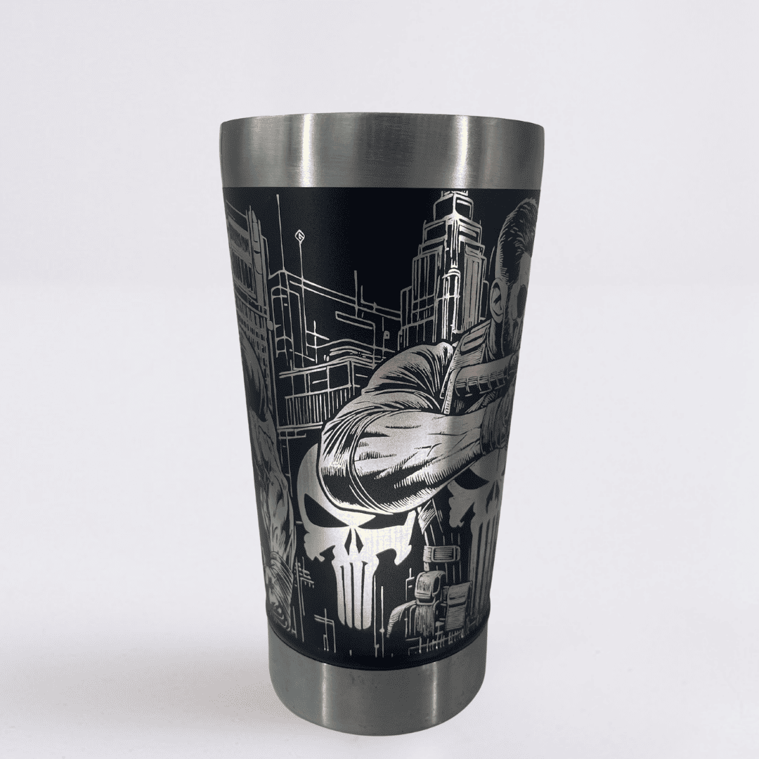 The Punisher  | Copo Térmico Preto Personalizado 360° a Laser + Brinde