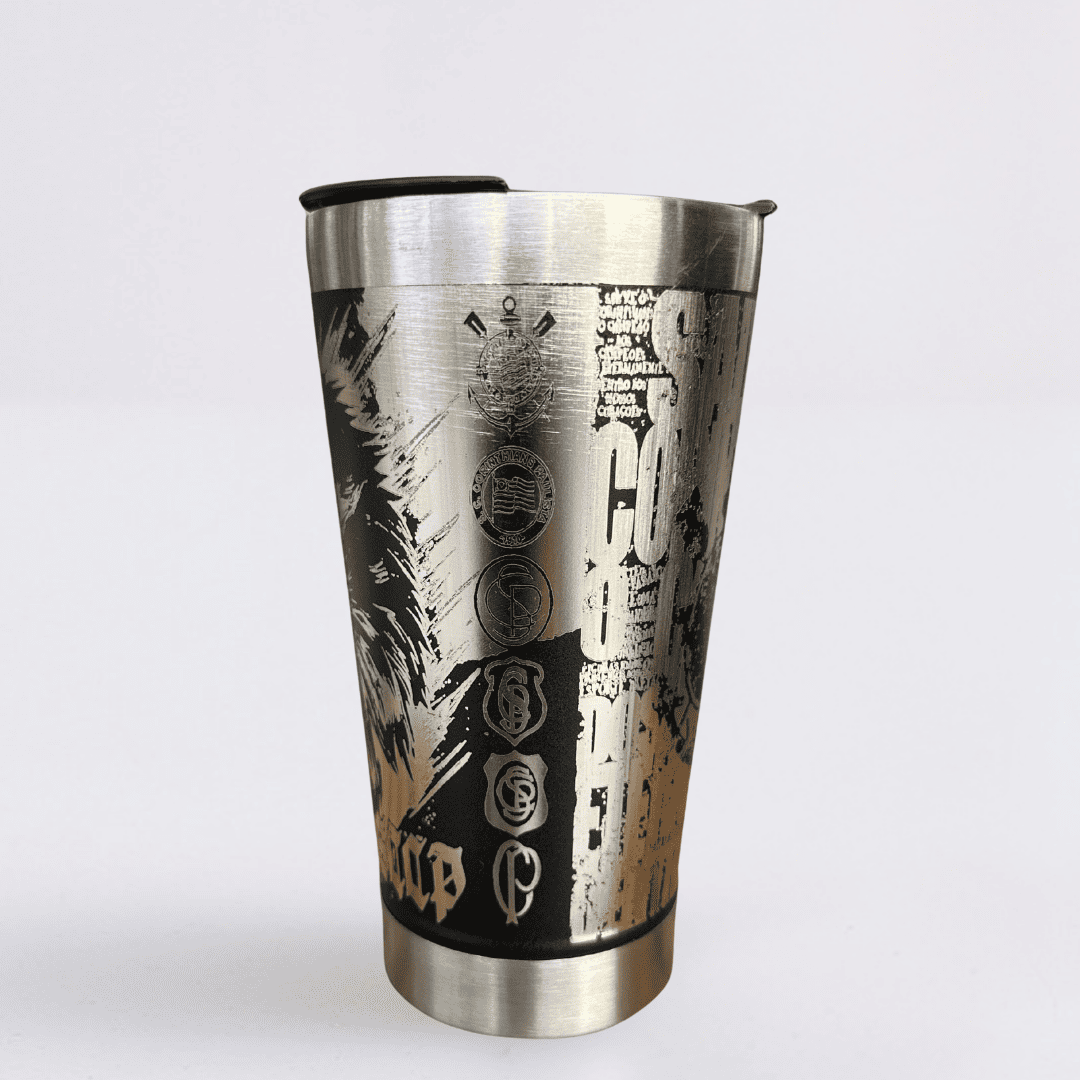 Corinthians – Copo Térmico Preto Personalizado 360° a Laser + Brinde