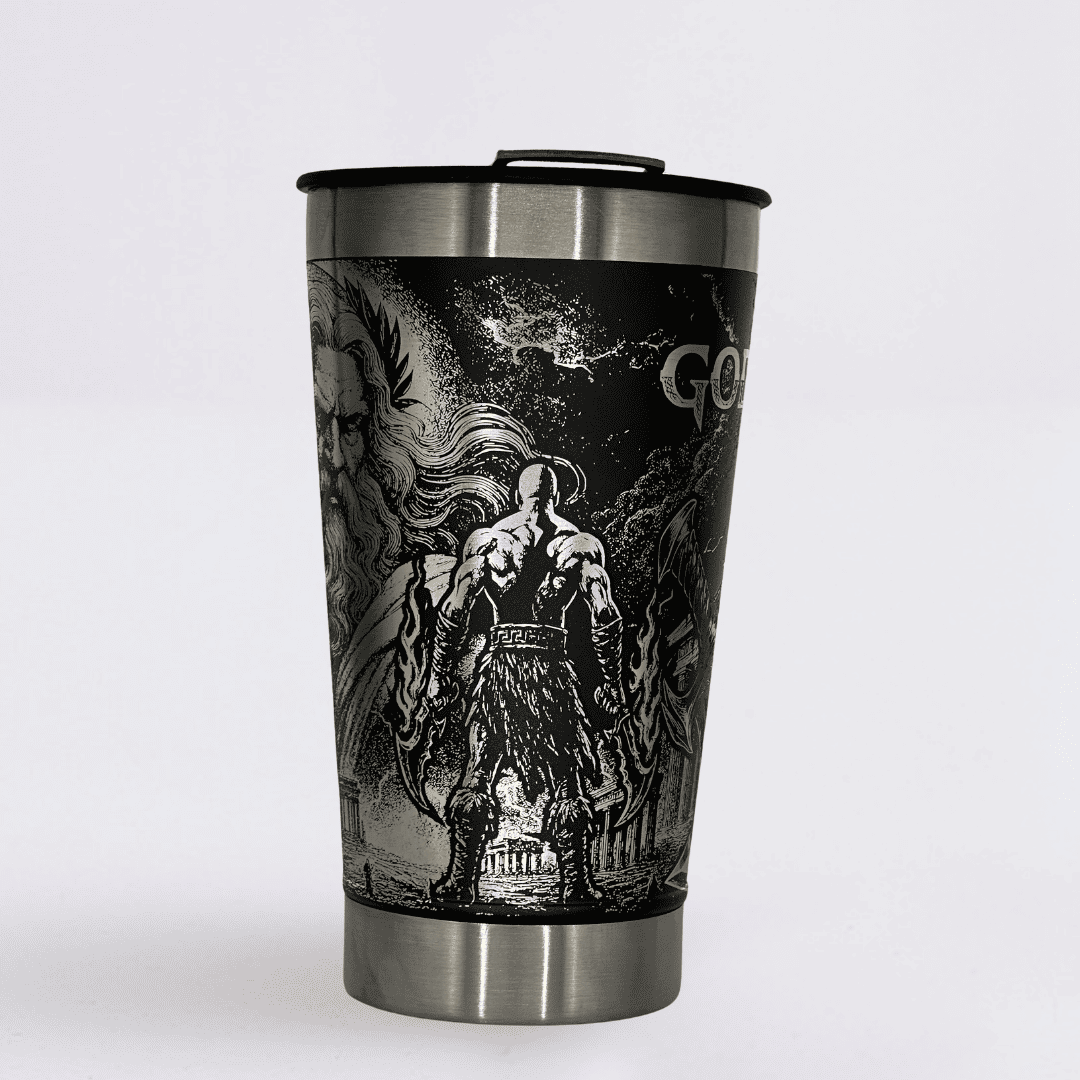 God Of War – Copo Térmico Preto Personalizado 360° a Laser + Brinde