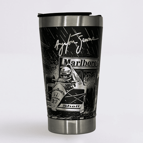 Ayrton Senna – Copo Térmico Preto Personalizado 360° a Laser + Brinde