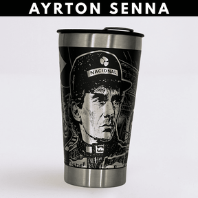 Ayrton Senna – Copo Térmico Preto Personalizado 360° a Laser + Brinde