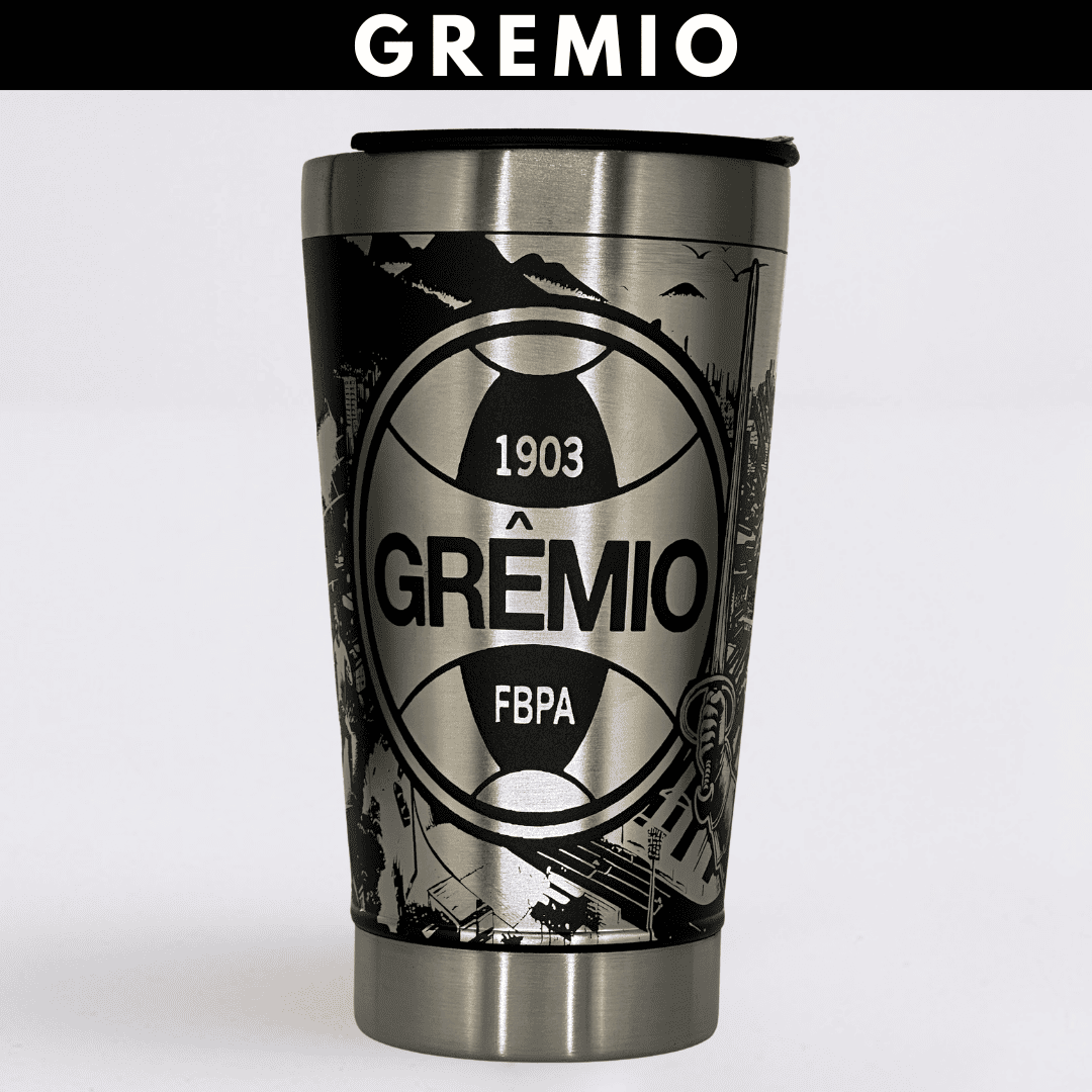 Grêmio – Copo Térmico Preto Personalizado 360° a Laser + Brinde