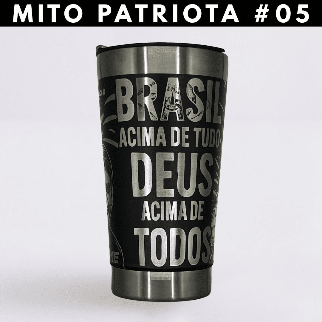 Mito Patriota #05 – Copo Térmico Preto Personalizado 360° a Laser + Brinde