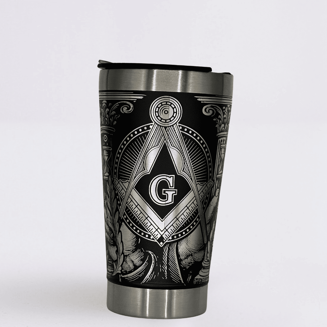 Maçom – Copo Térmico Preto Personalizado 360° a Laser + Brinde